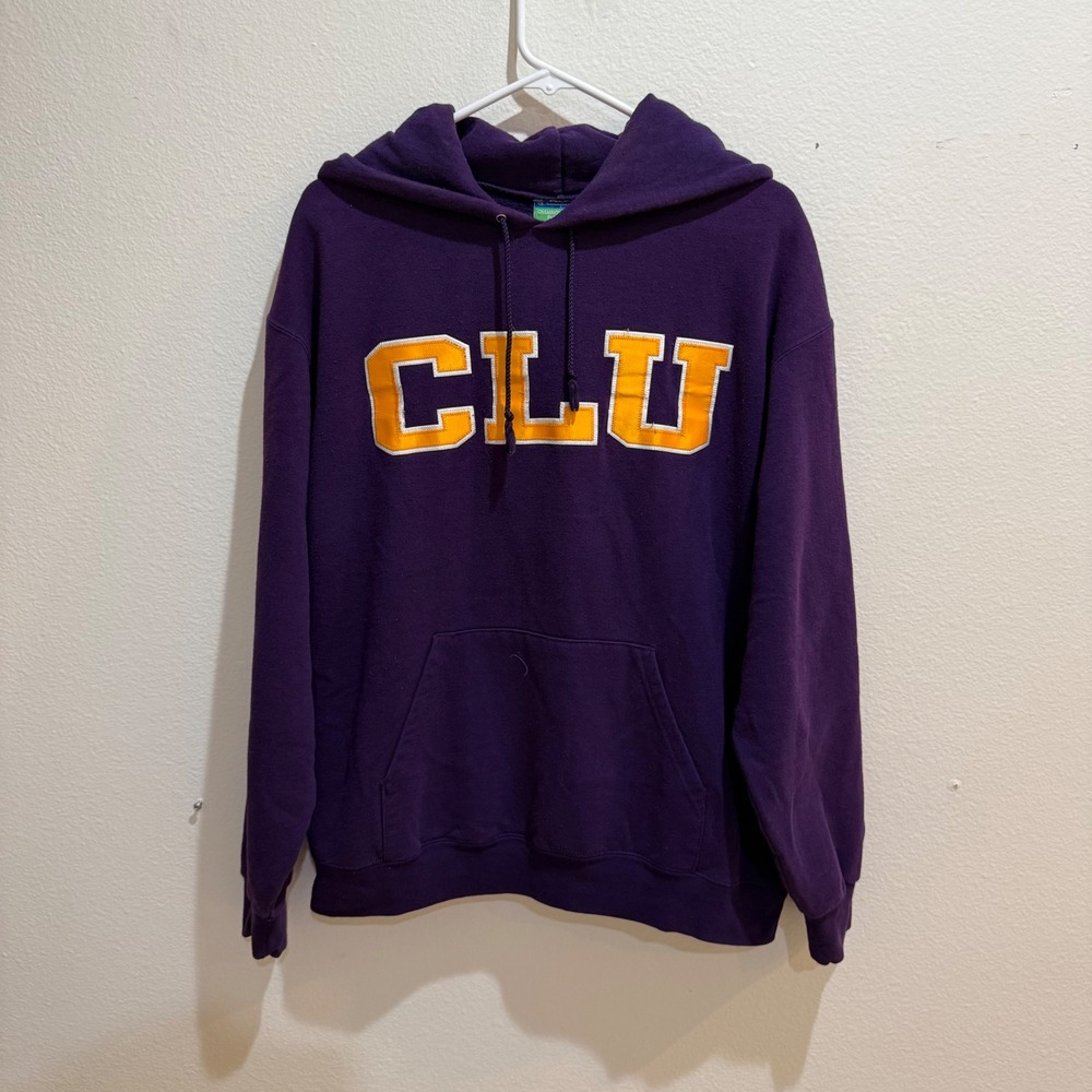 Champion Eco Fleece CLU Purple Collegiate Hoodie Sweatshirt Mens Large Vintage